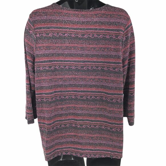 JM Collection Tunic Top Womens NO SIZE TAG Long Sleeve Burgundy Multicolor Casal - Picture 2 of 5